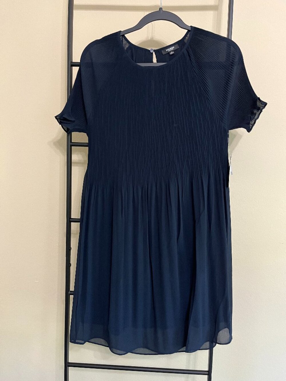 Premise Navy Blue Accordion Pleated Chiffon Dress Size M Elegant Cocktail